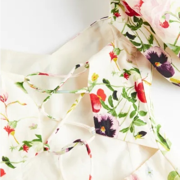 H&M Off-the-shoulder Puff-sleeve Cream Floral Dress - Picture 8 of 8